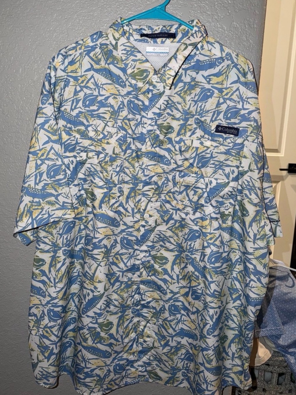 Columbia Super Tamiami Short Sleeve Shirt - Blue, Yellow & White Print